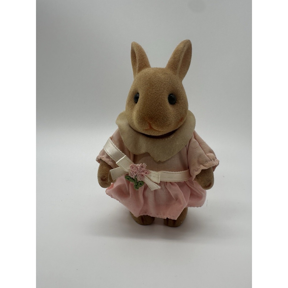 Vintage Teddy Bear Story Rabbit Figure Flocked Sekiguchi Pink Dress Bunny
